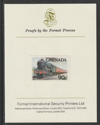 Grenada 1982 Famous Trains 90c Flying Scotsman imperf proof mounted on Format International proof card as SG 1215