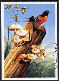 Guyana 1997 Fungi of the World perf m/sheet #1 (Pholiota mutailis) signed by Thomas C Wood the designer, SG MS 5004a