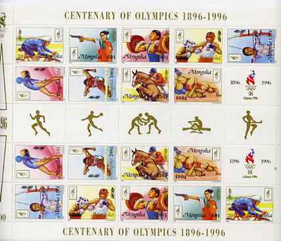 Mongolia 1996 Atlanta Olympics (Centenary) perf sheetlet containing 2 sets of 9 (plus label) unmounted mint, as SG 2548-56