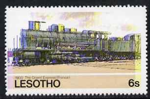 Lesotho 1984 Railways of the World 6s The Orient Express with superb shift of red and blue unmounted mint (as SG 605)
