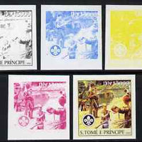 St Thomas & Prince Islands 2004 Scouts 15,000 Db the set of 5 imperf progressive proofs comprising the 4 individual colours plus all 4-colour composite, unmounted mint
