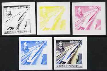 St Thomas & Prince Islands 2004 Jules Verne 7,000 Db (with modern High Speed Train) the set of 5 imperf progressive proofs comprising the 4 individual colours plus all 4-colour composite, unmounted mint