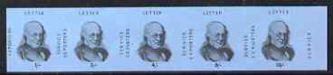 Cinderella - Great Britain 1971 Strike Post - Exporters Letter Service imperf se-tenant strip of 5 on blue paper showing Rowland Hill denominated 1s, 3s, 4s, 6s & 10s unmounted mint