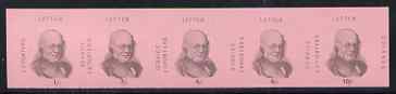 Cinderella - Great Britain 1971 Strike Post - Exporters Letter Service imperf se-tenant strip of 5 on pink paper showing Rowland Hill denominated 1s, 3s, 4s, 6s & 10s unmounted mint