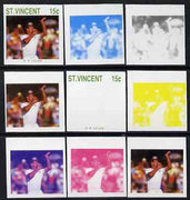 St Vincent 1988 Cricketers 15c D K Lillee the set of 9 imperf progressive proofs comprising the 5 individual colours plus 2, 3, 4 and all 5-colour composites unmounted mint, as SG 1144