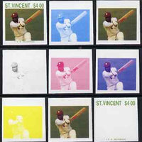 St Vincent 1988 Cricketers $4.00 Viv Richards the set of 9 imperf progressive proofs comprising the 5 individual colours plus 2, 3, 4 and all 5-colour composites unmounted mint, as SG 1151