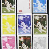 St Vincent - Grenadines 1988 Cricketers 20c Asif Razvi the set of 9 imperf progressive proofs comprising the 5 individual colours plus 2, 3, 4 and all 5-colour composites unmounted mint, as SG 573