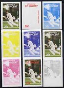 St Vincent - Grenadines 1988 Cricketers 20c Asif Razvi the set of 9 imperf progressive proofs comprising the 5 individual colours plus 2, 3, 4 and all 5-colour composites unmounted mint, as SG 573