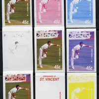 St Vincent - Grenadines 1988 Cricketers 45c R J Hadlee the set of 9 imperf progressive proofs comprising the 5 individual colours plus 2, 3, 4 and all 5-colour composites unmounted mint, as SG 574