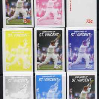 St Vincent - Grenadines 1988 Cricketers 75c M D Crowe the set of 9 imperf progressive proofs comprising the 5 individual colours plus 2, 3, 4 and all 5-colour composites unmounted mint, as SG 575