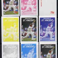 St Vincent - Grenadines 1988 Cricketers 75c M D Crowe the set of 9 imperf progressive proofs comprising the 5 individual colours plus 2, 3, 4 and all 5-colour composites unmounted mint, as SG 575