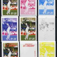 St Vincent - Grenadines 1988 Cricketers $1.25 C H Lloyd the set of 9 imperf progressive proofs comprising the 5 individual colours plus 2, 3, 4 and all 5-colour composites unmounted mint, as SG 576