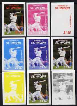 St Vincent - Grenadines 1988 Cricketers $1.50 A R Border the set of 9 imperf progressive proofs comprising the 5 individual colours plus 2, 3, 4 and all 5-colour composites, as SG 577 unmounted mint