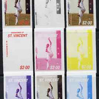 St Vincent - Grenadines 1988 Cricketers $2.00 M D Marshall the set of 9 imperf progressive proofs comprising the 5 individual colours plus 2, 3, 4 and all 5-colour composites unmounted mint, as SG 578