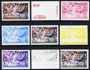 St Vincent - Grenadines 1988 Cricketers $3.50 C G Greenidge the set of 9 imperf progressive proofs comprising the 5 individual colours plus 2, 3, 4 and all 5-colour composites unmounted mint as SG 580