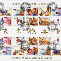 Mongolia 1996 Atlanta Olympics (Centenary) perf sheetlet containing 2 sets of 9 (plus label) fine cto used, as SG 2548-56