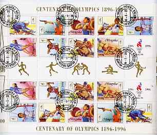 Mongolia 1996 Atlanta Olympics (Centenary) perf sheetlet containing 2 sets of 9 (plus label) fine cto used, as SG 2548-56