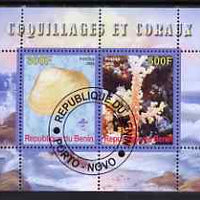 Benin 2008 Shells & Coral #2 perf sheetlet containing 2 values each with Scout Logo, fine cto used