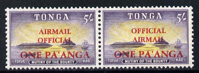 Tonga - Official 1967 1p on 5s (Mutiny on the Bounty) horiz pair, one stamp with 'Airmail over Official' SG O21a