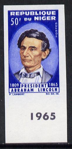 Niger Republic 1965 Lincoln Death Anniversary 50f imperf marginal single unmounted mint