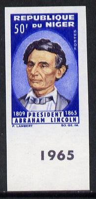 Niger Republic 1965 Lincoln Death Anniversary 50f imperf marginal single unmounted mint