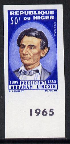 Niger Republic 1965 Lincoln Death Anniversary 50f imperf marginal single unmounted mint
