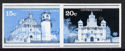El Salvador 1971 Churches 20c Postage & 15c Airmail imperf proofs in blue & black colours only in se-tenant pair optd SPECIMEN unmounted mint, as SG 1370 & 72