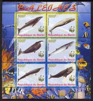 Benin 2008 WWF - Whales perf sheetlet containing 6 values, unmounted mint