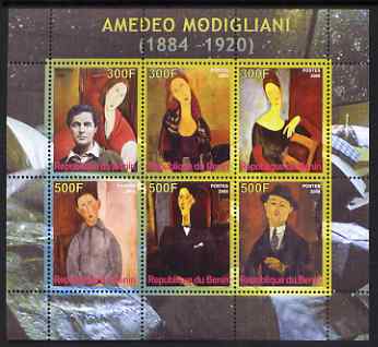 Benin 2008 Amedeo Modigliani perf sheetlet containing 6 values, unmounted mint