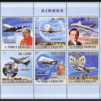 St Thomas & Prince Islands 2008 Airbus perf sheetlet containing 6 values unmounted mint