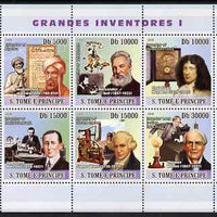 St Thomas & Prince Islands 2008 Inventors #1 perf sheetlet containing 6 values unmounted mint