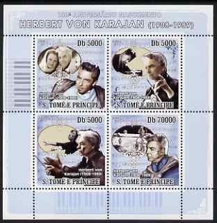 St Thomas & Prince Islands 2008 Herbert Von Karajan (composer) perf sheetlet containing 4 values unmounted mint