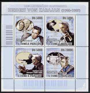 St Thomas & Prince Islands 2008 Herbert Von Karajan (composer) perf sheetlet containing 4 values unmounted mint