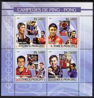 St Thomas & Prince Islands 2008 Table Tennis Champions #1 (blue border) perf sheetlet containing 4 values unmounted mint