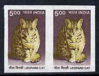 India 2002 Leopard Cat 5r imperf pair plus normal perf pair, both unmounted mint, SG 1928var