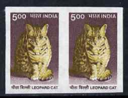 India 2002 Leopard Cat 5r imperf pair plus normal perf pair, both unmounted mint, SG 1928var