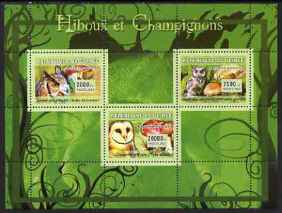 Guinea - Conakry 2007 Owls & Fungi perf sheetlet containing 3 values unmounted mint Yv 2915-17