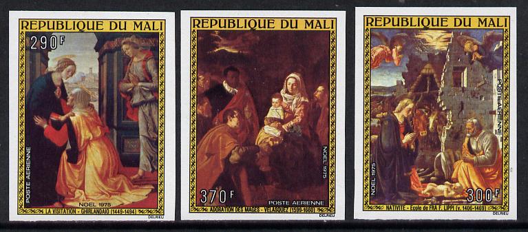Mali 1975 Christmas imperf set of 3 from limited printing (as SG 516-8)