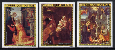 Mali 1975 Christmas imperf set of 3 from limited printing (as SG 516-8)