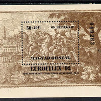 Hungary 1992 'Europhilex 92' m/sheet (Engraving) dark brown original printing, Mi BL 221