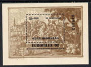 Hungary 1992 'Europhilex 92' m/sheet (Engraving) dark brown original printing, Mi BL 221