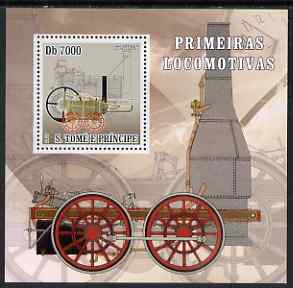 St Thomas & Prince Islands 2007 Steam locomotives - Erevithick perf deluxe s/sheet containing 1 value unmounted mint