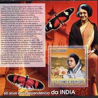 St Thomas & Prince Islands 2007 Independence of India - Indira Gandhi perf deluxe s/sheet containing 1 value unmounted mint