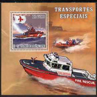 St Thomas & Prince Islands 2007 Special Transport - Fire Boat Rescue perf deluxe s/sheet containing 1 value unmounted mint