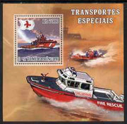St Thomas & Prince Islands 2007 Special Transport - Fire Boat Rescue perf deluxe s/sheet containing 1 value unmounted mint