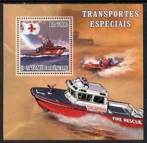 St Thomas & Prince Islands 2007 Special Transport - Fire Boat Rescue perf deluxe s/sheet containing 1 value unmounted mint