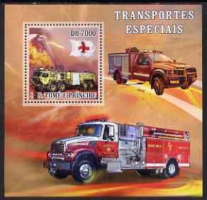St Thomas & Prince Islands 2007 Special Transport - Fire Truck Rescue perf deluxe s/sheet containing 1 value unmounted mint