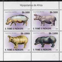 St Thomas & Prince Islands 2007 Hippopotamus perf sheetlet containing 4 values unmounted mint