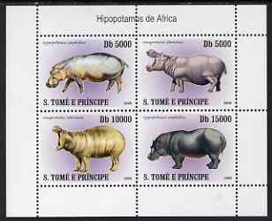 St Thomas & Prince Islands 2007 Hippopotamus perf sheetlet containing 4 values unmounted mint