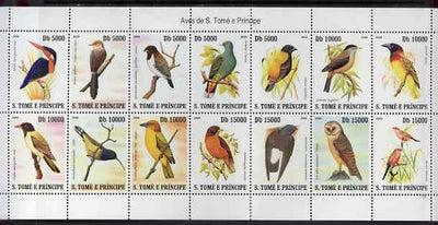St Thomas & Prince Islands 2007 Birds perf sheetlet containing 14 values unmounted mint (folded through perfs)